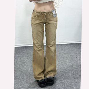 外贸秋冬女装复古磨白休闲阔腿长裤 辣妹低腰喇叭拖地裤灯芯绒 秋