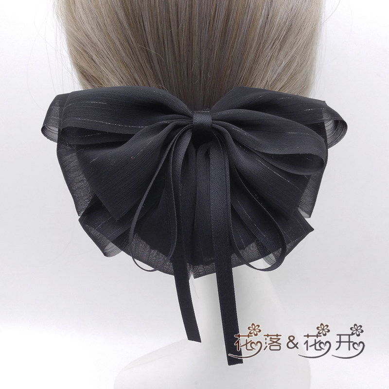 护士头花高品质后脑勺盘头发服务员蕾丝发饰大蝴蝶结黑色甜美高级