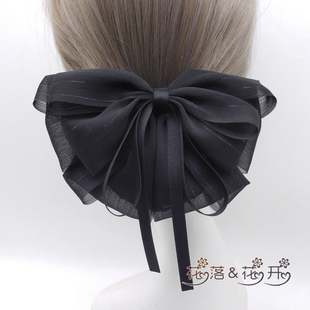 护士头花高品质后脑勺盘头发服务员蕾丝发饰大蝴蝶结黑色甜美高级
