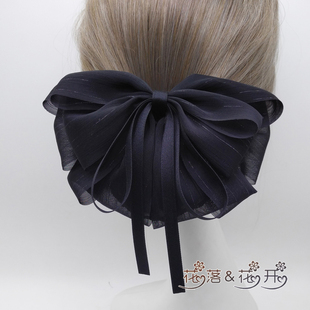 护士头花高品质后脑勺盘头发服务员蕾丝发饰大蝴蝶结黑色甜美高级