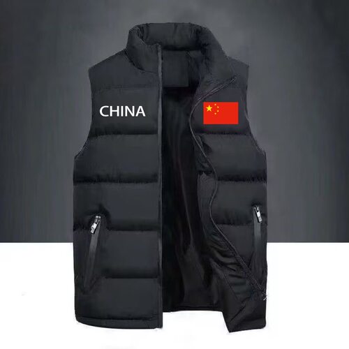 国家队户外休闲立领棉服马甲男士冬季多口袋保暖坎肩国旗外套