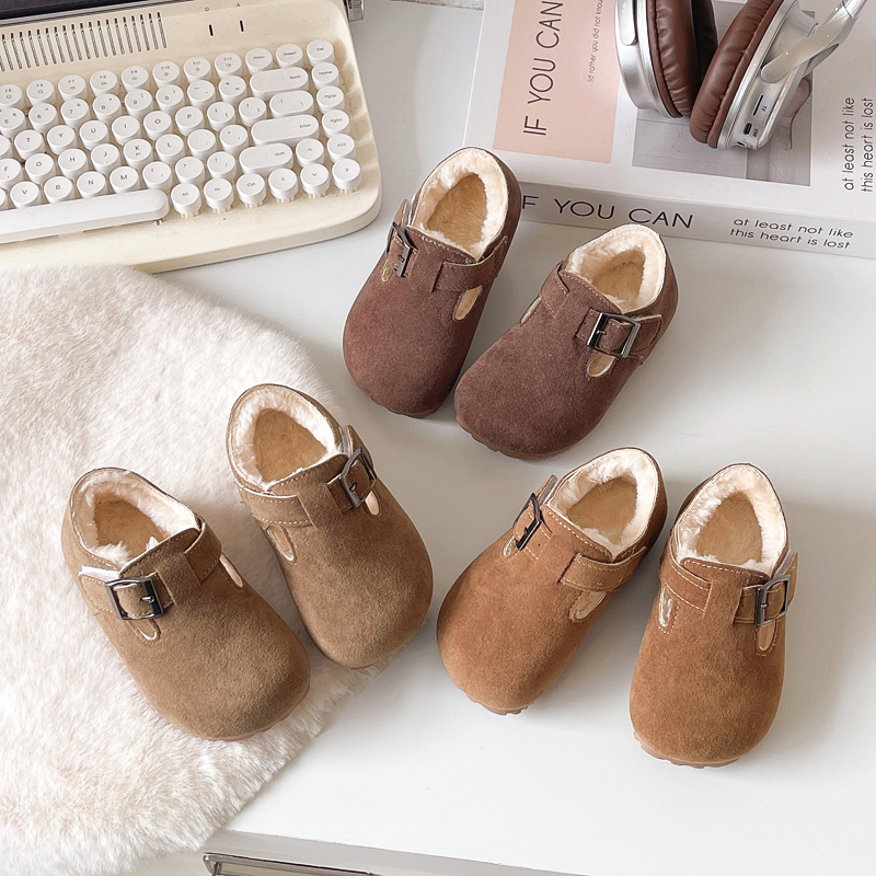 女童加绒勃肯鞋2025冬季新款儿童毛毛大棉鞋休闲保暖宝宝豆豆鞋潮