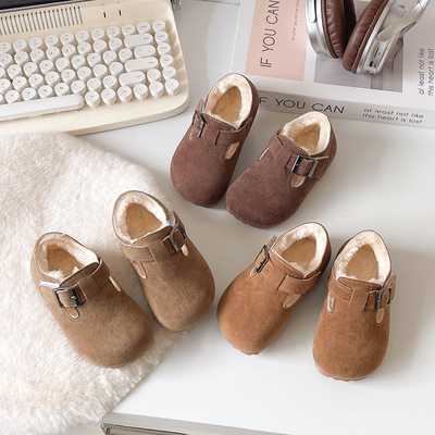 女童加绒勃肯鞋2025冬季新款儿童毛毛大棉鞋休闲保暖宝宝豆豆鞋潮