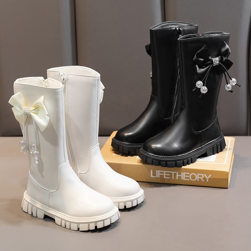 女童马丁靴秋冬季洋气靴子儿童长筒靴加绒高筒小女孩棉鞋新款高帮