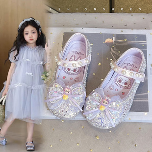 女童水晶鞋春秋公主儿童皮鞋2026新款单鞋小女孩软底拉布布鞋子