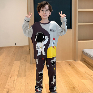 儿童睡衣男童春秋季长袖薄款纯棉卡通中大童学生胖男孩家居服套装