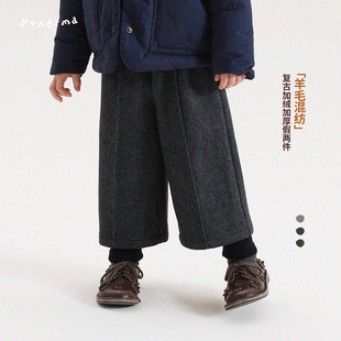 子阔腿裤 允儿妈女童加厚裤 绵羊毛混纺假两件加绒毛呢裤 宝宝冬季