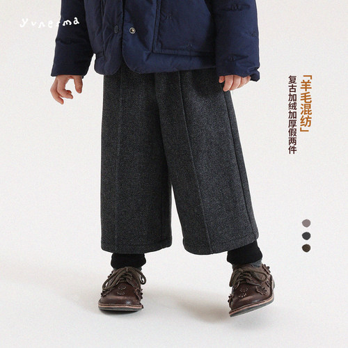 幼儿园阔腿裤加绒假两件毛呢裤