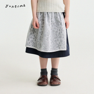 允儿妈女童夏季 短裙儿童半裙潮 韩系镂空压花假两件半身裙宝宝时尚