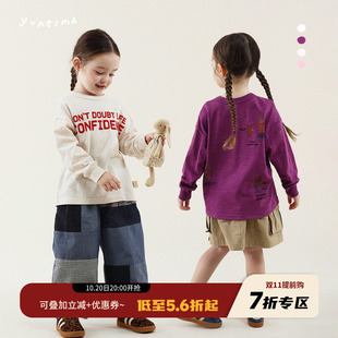 宝宝纯棉T恤儿童上衣潮 日系卡通字母百搭长袖 允儿妈女童秋季 新款