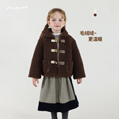 允儿妈女童冬季 小众复古牛角扣毛毛棉衣儿童保暖棉服宝宝棉袄 新款
