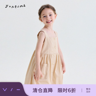 允儿妈女童夏季百搭格子背心裙宝宝纯棉大口袋连衣裙儿童吊带裙潮