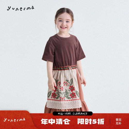 允儿妈女童小众复古刺绣连衣裙