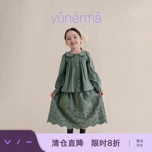 允儿妈女童秋季法式娃娃衫镂空半身裙套装 儿童纯棉衬衫宝宝半裙