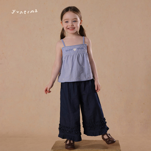 允儿妈女童夏季新款爱心刺绣吊带娃娃衫宝宝纯棉背心儿童洋气上衣