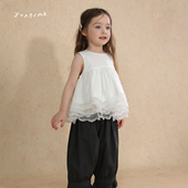 宝宝洋气马甲儿童上衣 小众蕾丝花边背心娃娃衫 允儿妈女童夏季 新款