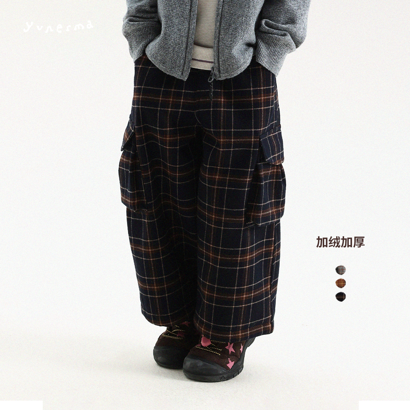 允儿妈女童冬季百搭格子工装裤