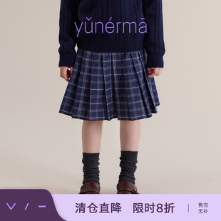 允儿妈女童秋季学院风格子百褶裙宝宝春秋法式短裙宝宝新款半裙潮