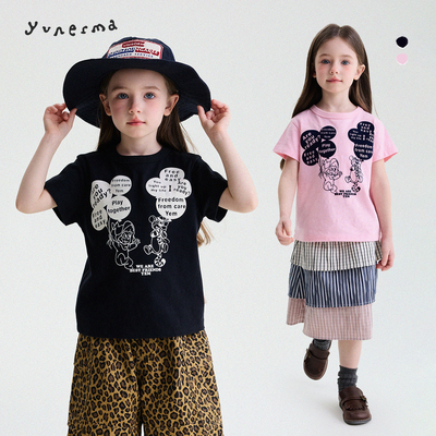 允儿妈女童卡通植绒印花短袖T恤