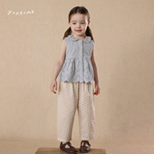 镂空花边背心波点9分休闲裤 套装 允儿妈宝宝防蚊裤 女童夏季 娃娃衫