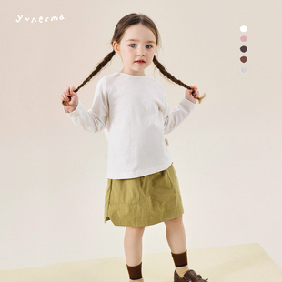 允儿妈女童纯棉上衣儿童打底衫 百搭纯色圆领长袖 T恤 经典 宝宝秋季