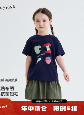 允儿妈女童夏季卡通贴布纯棉短袖