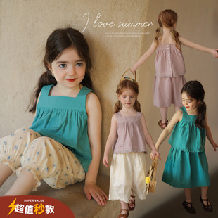 洋气背心半身裙 宝宝儿童夏季 允儿妈女童韩系显白娃娃衫 半裙套装