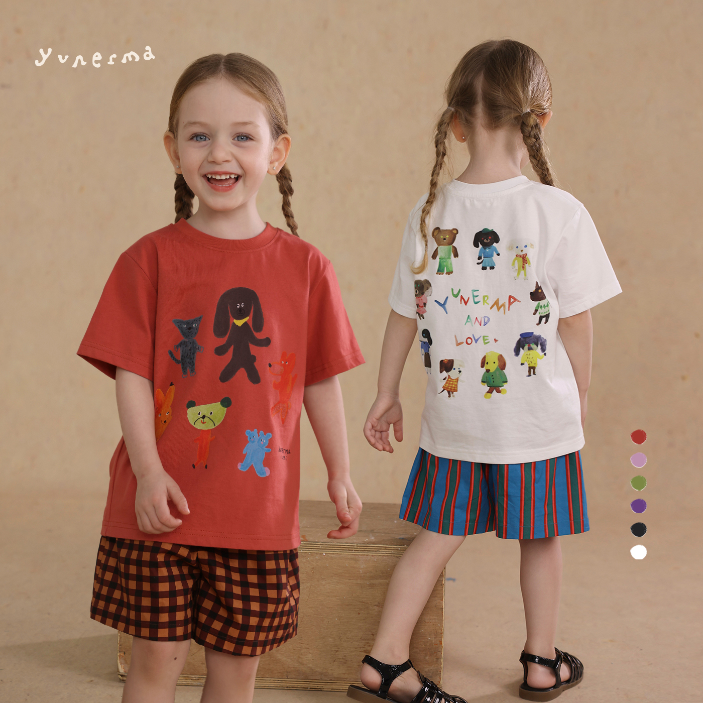 允儿妈女童可爱卡通满印短袖T恤