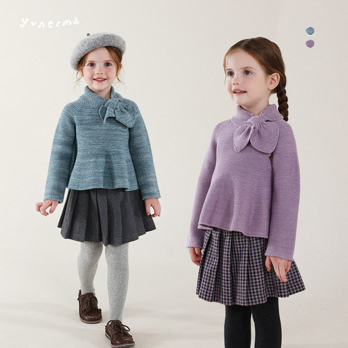 允儿妈女童冬季小众领结针织毛衣
