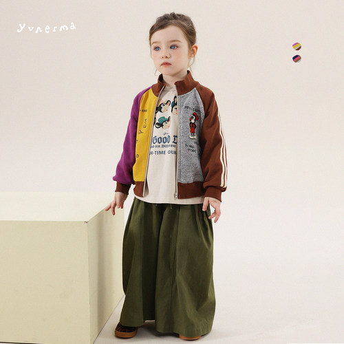 允儿妈女童日系拼色立领棒球服