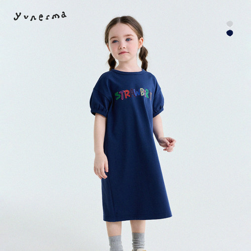 允儿妈女童夏季纯棉泡泡袖T恤裙