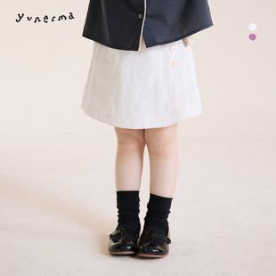 裤 允儿妈女童春季 亚麻混纺裙裤 儿童2026新款 子 韩系小众假两件短裤