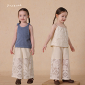 允儿妈女童蕾丝镂空吊带裤 潮 儿童百搭休闲裤 子套装 宝宝洋气娃娃衫