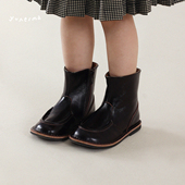 子女孩皮鞋 皮靴宝宝鞋 时尚 允儿妈女童秋冬小众复古中筒靴儿童冬季