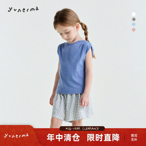 允儿妈女童格子上衣短裤家居套装