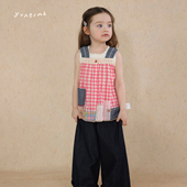 宝宝洋气上衣 背心娃娃衫 女童夏季 可爱拼接格子碎花吊带允儿妈时尚