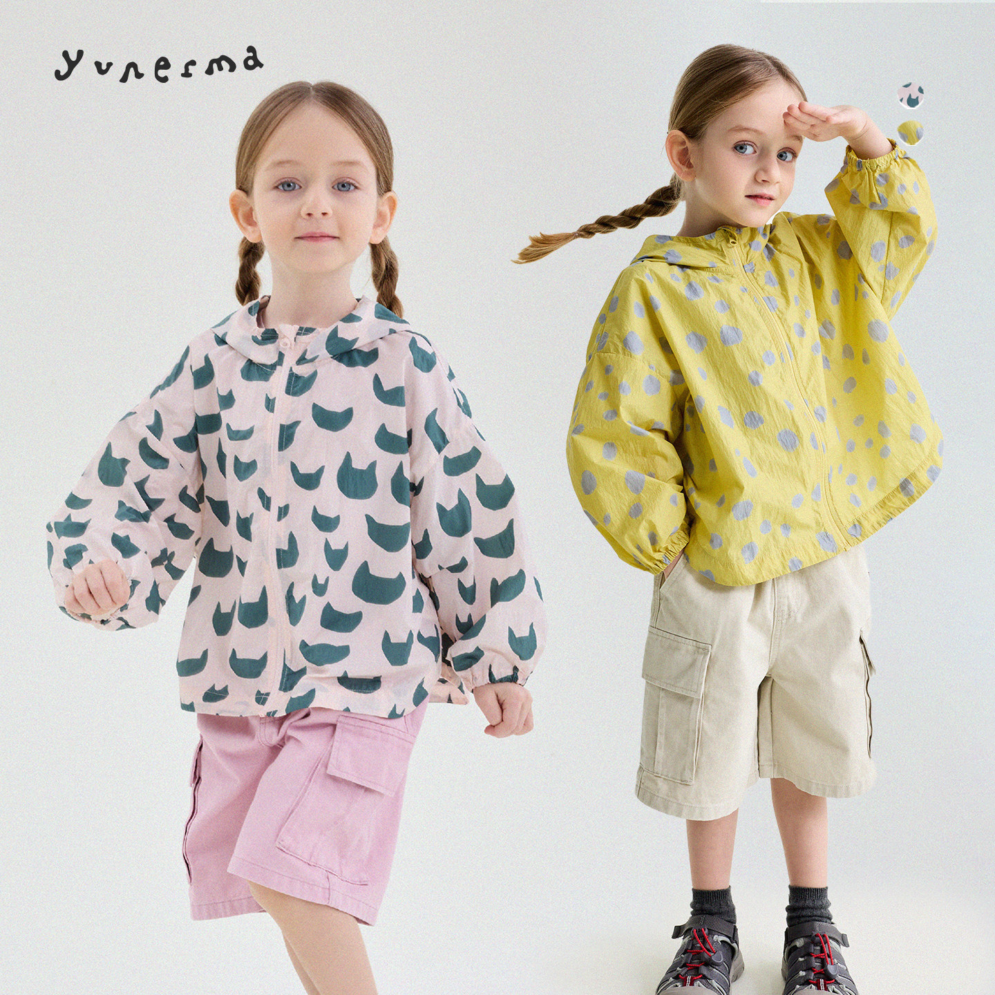 允儿妈女童夏季薄款满印连帽外套 儿童新款百搭洋气夏装 宝宝上衣