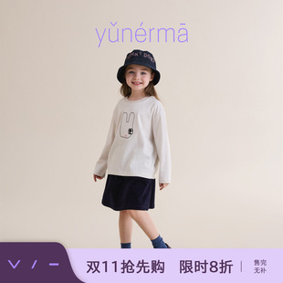 允儿妈女童冬季新款兔子拼布T恤 儿童2026时尚长袖宝宝打底衫上衣
