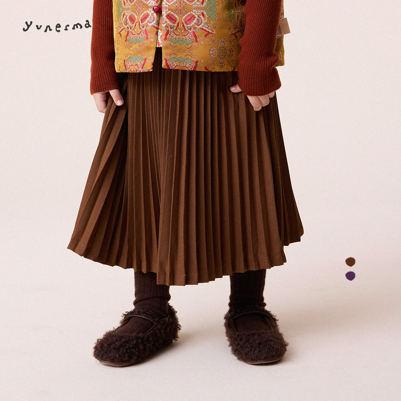 允儿妈女童冬季新款百褶半身裙