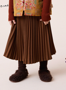 允儿妈女童秋冬气质百搭百褶半身裙儿童冬季中长款半裙宝宝裙子潮