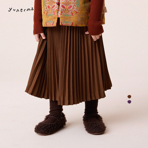 允儿妈女童冬季新款百褶半身裙