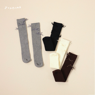 新款 女童2025秋季 甜美立体蝴蝶结长筒袜宝宝洋气袜子儿童春秋棉袜