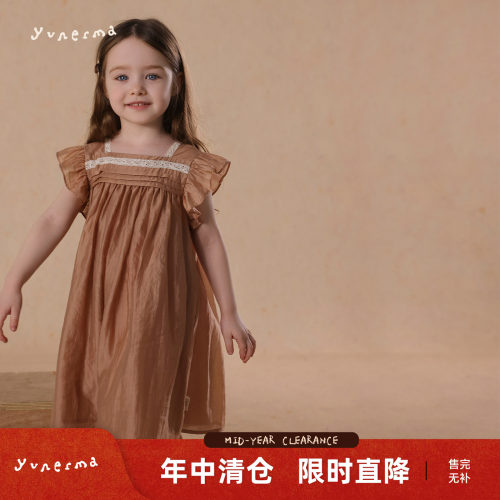 允儿妈女童法式飞袖连衣裙