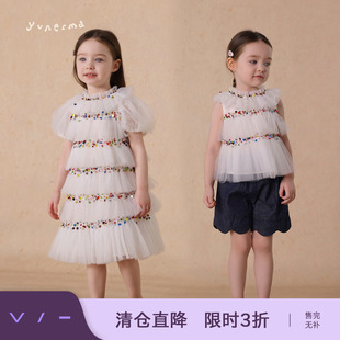 女童手工亮片泡泡袖娃娃衫允儿妈蓬蓬纱蛋糕裙宝宝六一生日礼服潮