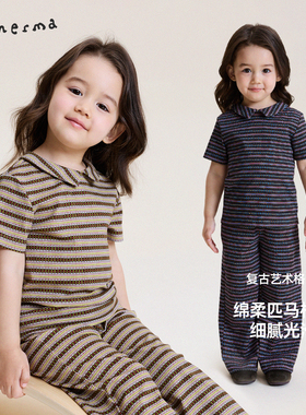 允儿妈女童春夏新款匹马棉翻领T恤休闲裤套装儿童短袖宝宝裤子潮