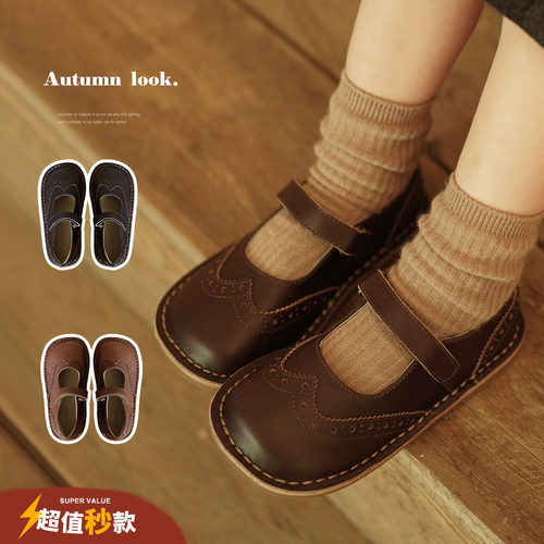 允儿妈女童英伦经典风牛皮皮鞋