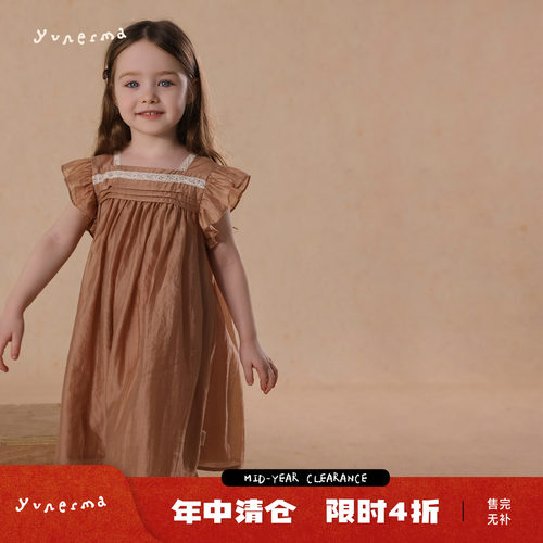 允儿妈女童法式飞袖连衣裙