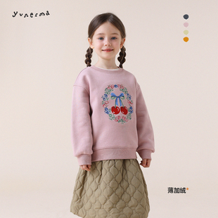 允儿妈女童冬季新款小众加绒刺绣卫衣儿童加厚套头衫宝宝气质上衣