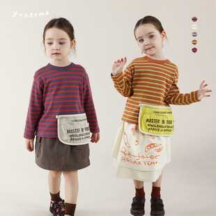 宝宝春秋纯棉T恤儿童上衣潮 小众日系条纹长袖 允儿妈女童春季 新款