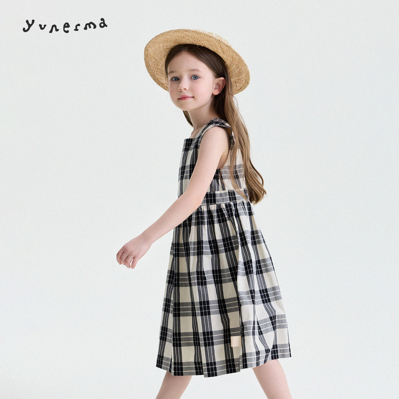 允儿妈女童夏季新款小众纯棉格子背心裙儿童气质连衣裙宝宝公主裙